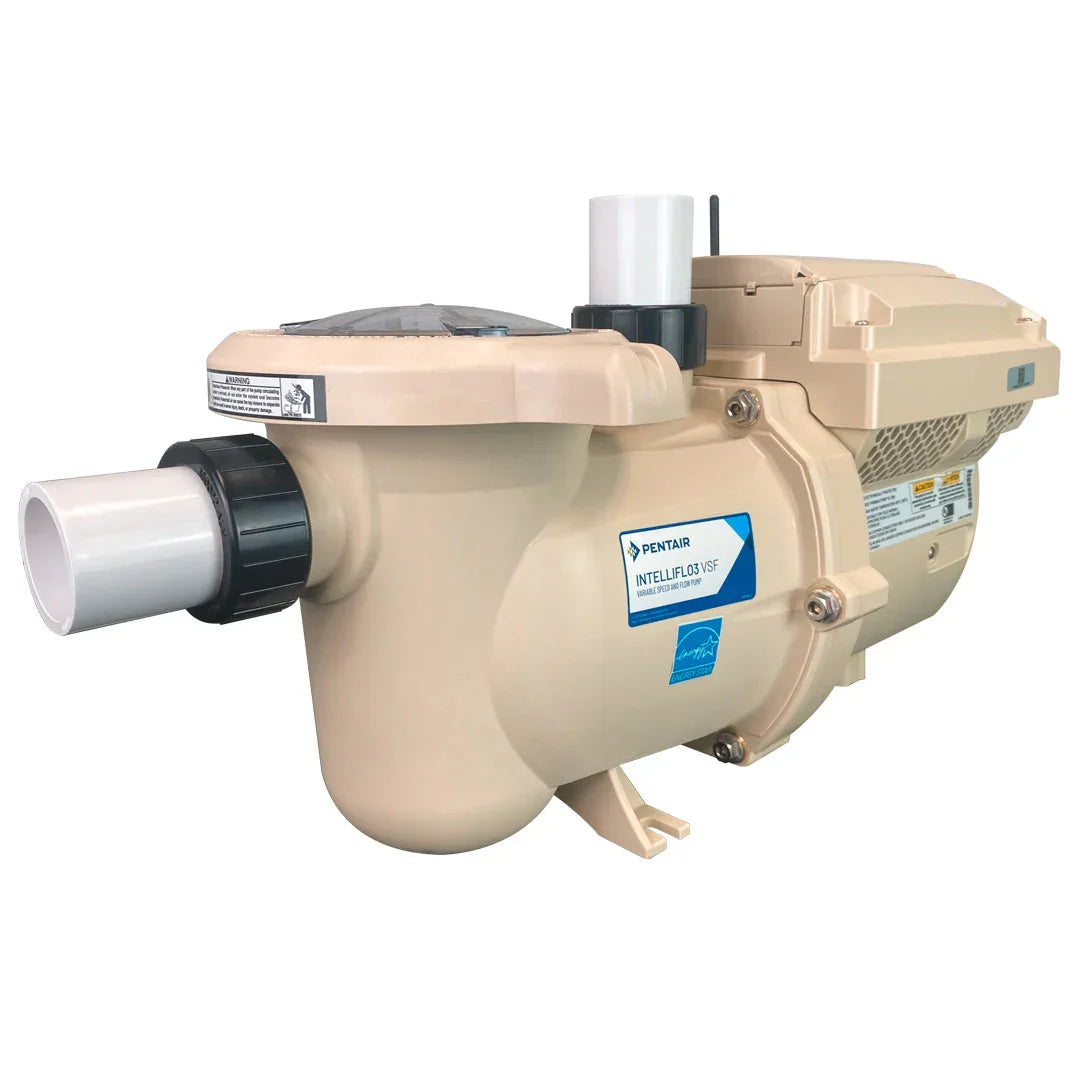 Pentair IntelliFlo3 VSF variable speed pool pump in beige with label and PVC connectors